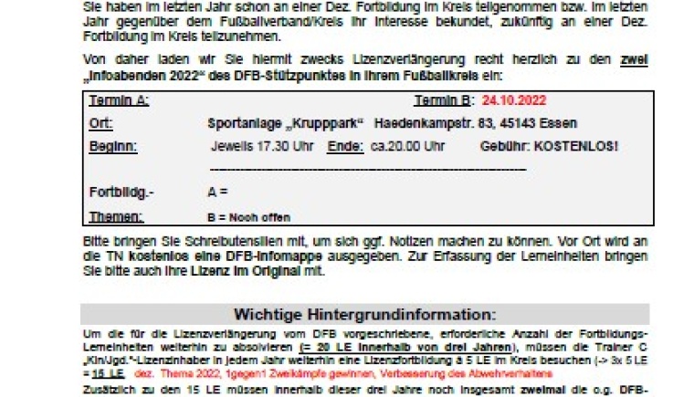 Fortbildung zur Verlängerung der C-Lizenzen Kinder/Jugendtraining