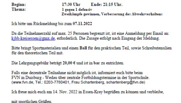 Letzte dezentrale Fortbildung Trainer C-Lizenz Kinder/Jugend 2022 im Kreis Essen