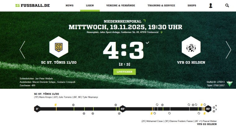 Oberligist SC St. Tönis nach Tor-Festival im Halbfinale des Niederrheinpokals