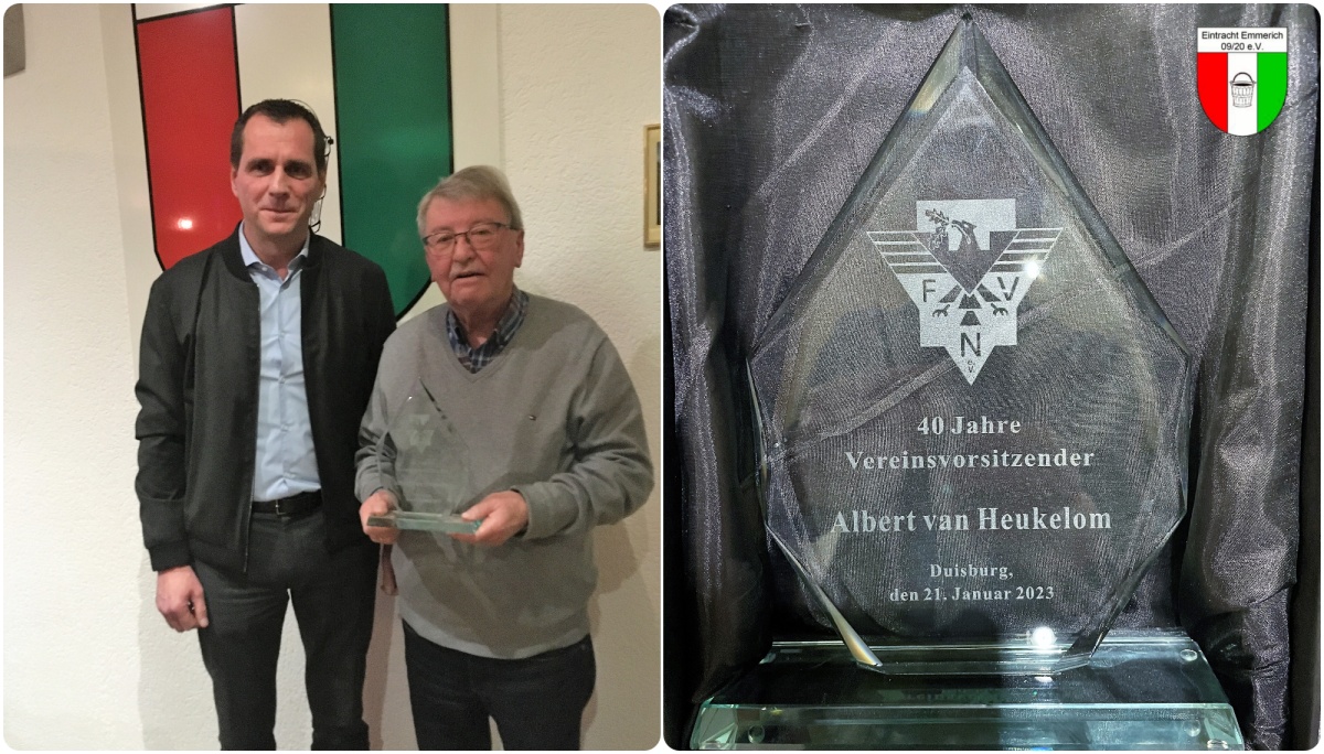 Albert van Heukelom für 40 Jahre als Vereinsvorsitzender von Eintracht Emmerich geehrt
