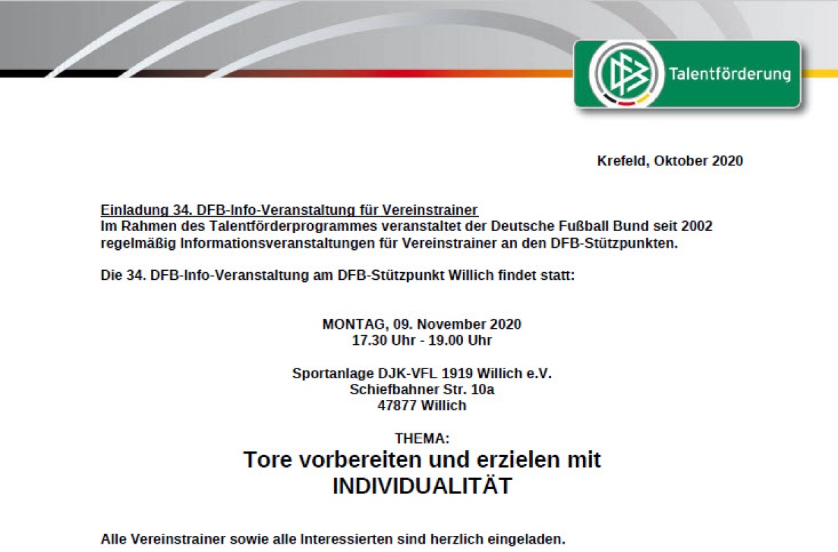Einladung 34. DFB-Info-Veranstaltung für Vereinstrainer