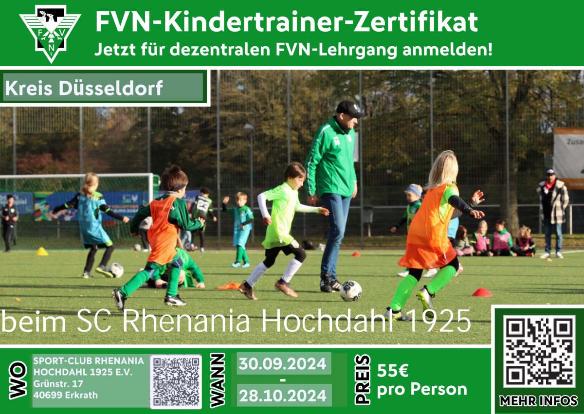 FVN-Kindertrainer-Zertifikat Rhenania Hochdahl  Montag 30.09., 07.10. und 28.10.2024