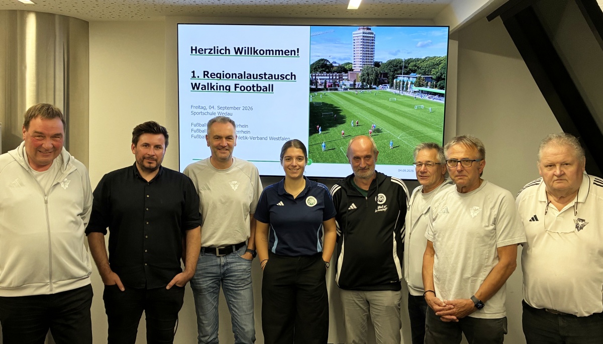 Mittelrhein, Westfalen, Niederrhein: Erster Regional-Austausch zum Walking Football in Duisburg Mittelrhein, Westfalen, Niederrhein: Erster Regional-Austausch zum Walking Football in Duisburg