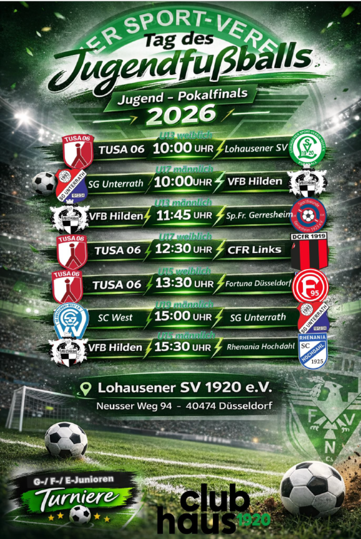 Christi Himmelfahrt (Vatertag) Kinderspielfeste Finalspiele Junioren und Juniorinnen auf der Platzanlage Lohausener SV