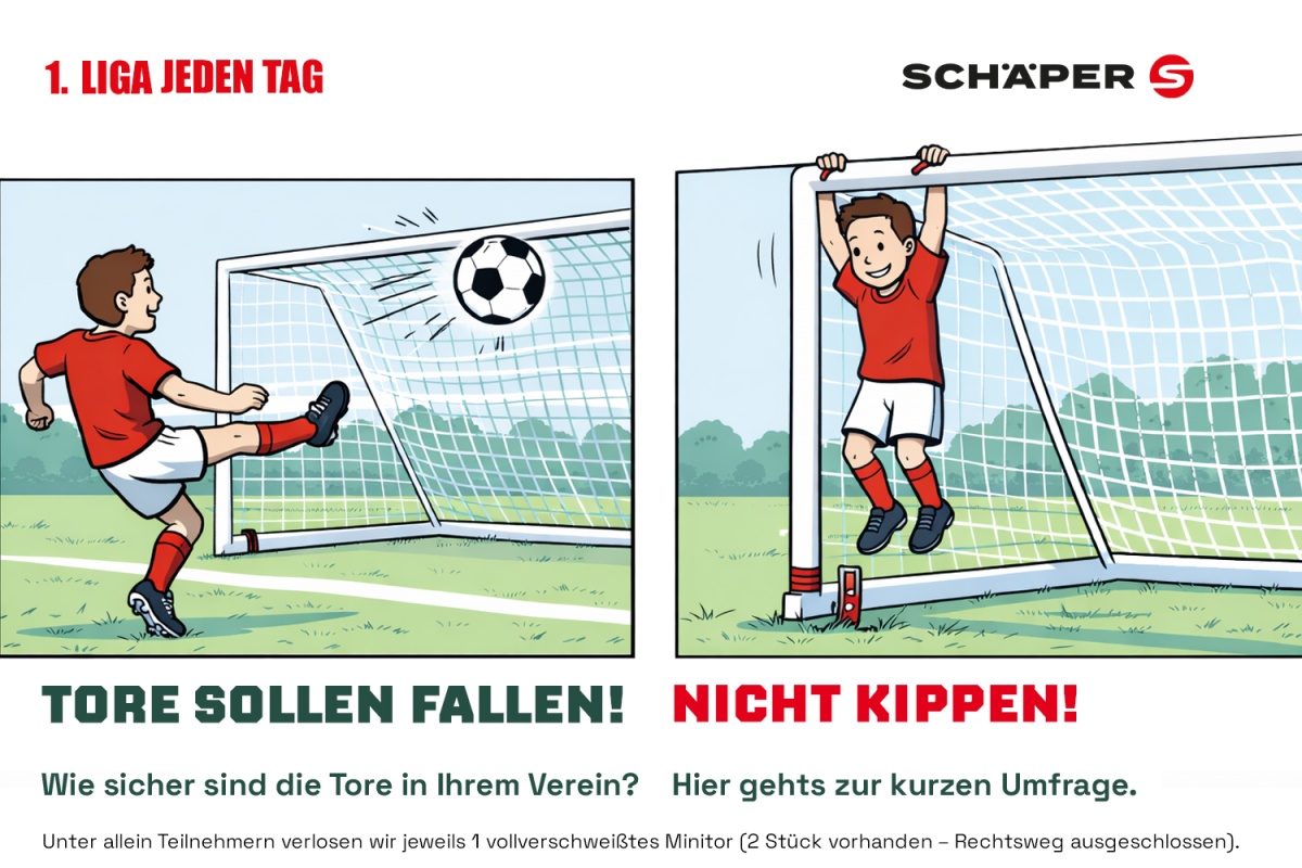 Schäper Sportgerätebau: Umfrage zu Kippsicherheit von Fußballtoren ausfüllen und Mini-Tor gewinnen