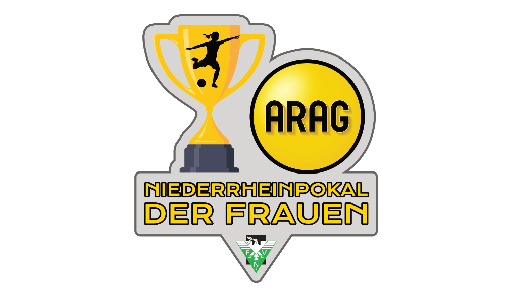 [{"clang_id":1,"value":"Pokal \"Niederrheinpokal der Frauen\", gesponsert von ARAG. Goldener Pokal mit Fußballspieler-Silhouette, Text und grünem Vereinslogo darunter."}]