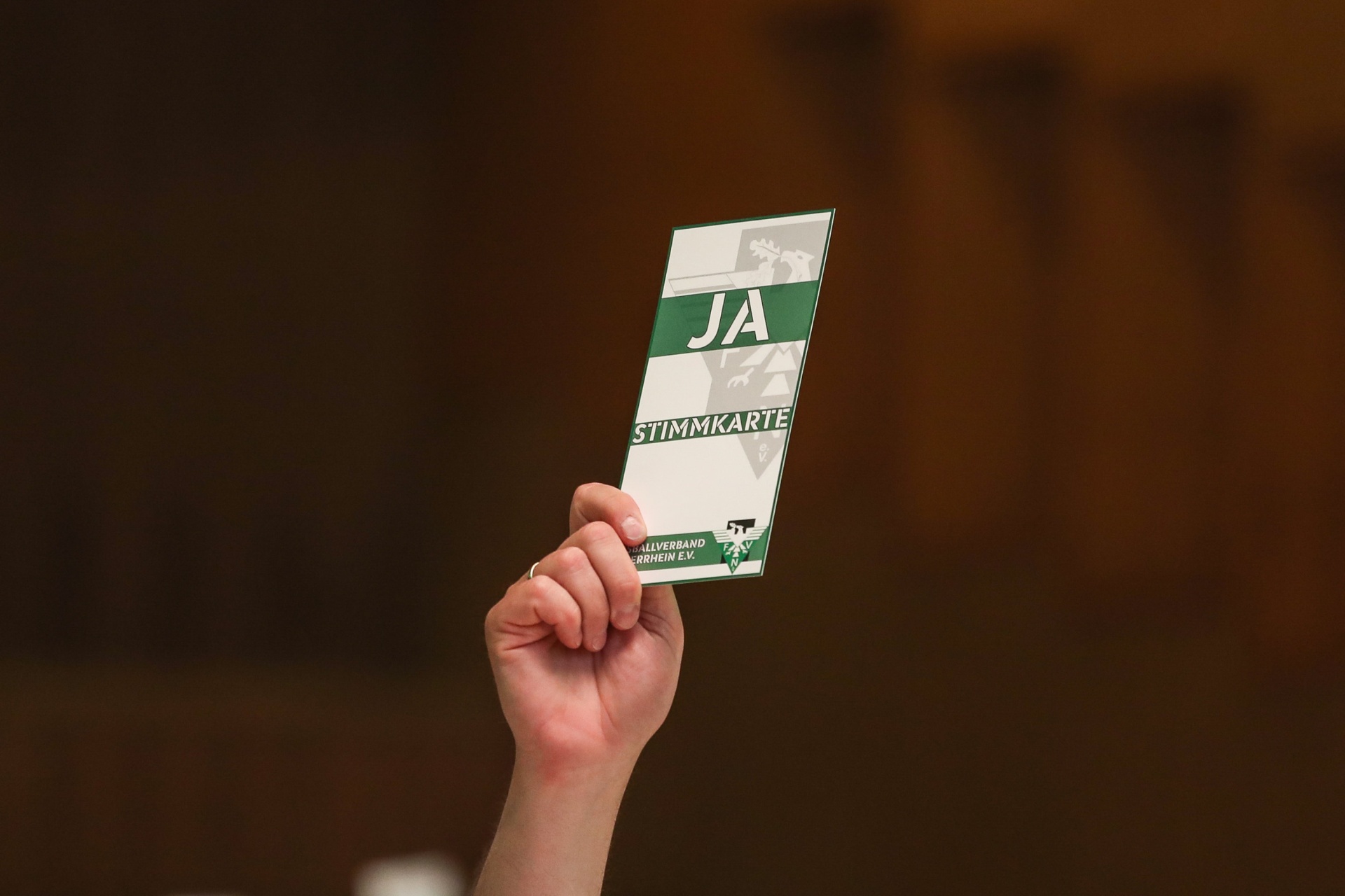 [{"clang_id":1,"value":"Hand hält grüne Stimmkarte mit großem \"JA\" darauf. Darunter steht \"STIMMKARTE\" und ein Logo. Hintergrund ist ein dunkler Raum."}]