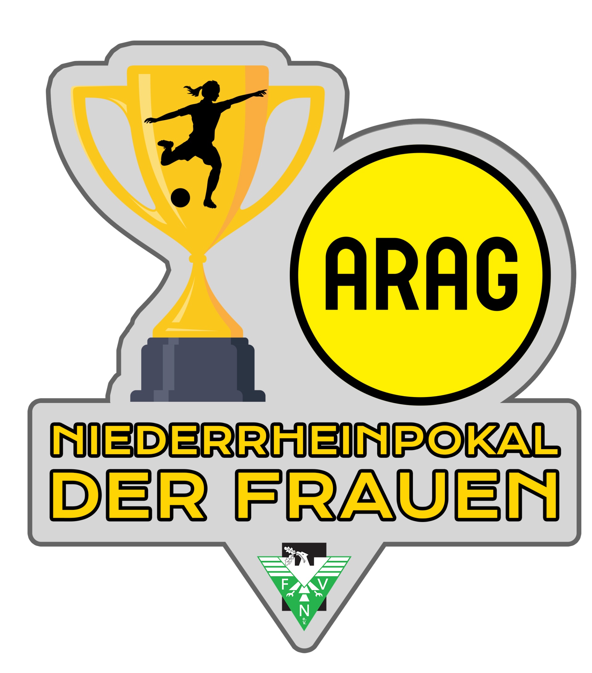 [{"clang_id":1,"value":"Fußballpokal \"Niederrheinpokal der Frauen\" mit gelbem Sponsor-Logo \"ARAG\" und Vereinslogo unten. Goldener Pokal mit Fußballspielerin darauf."}]