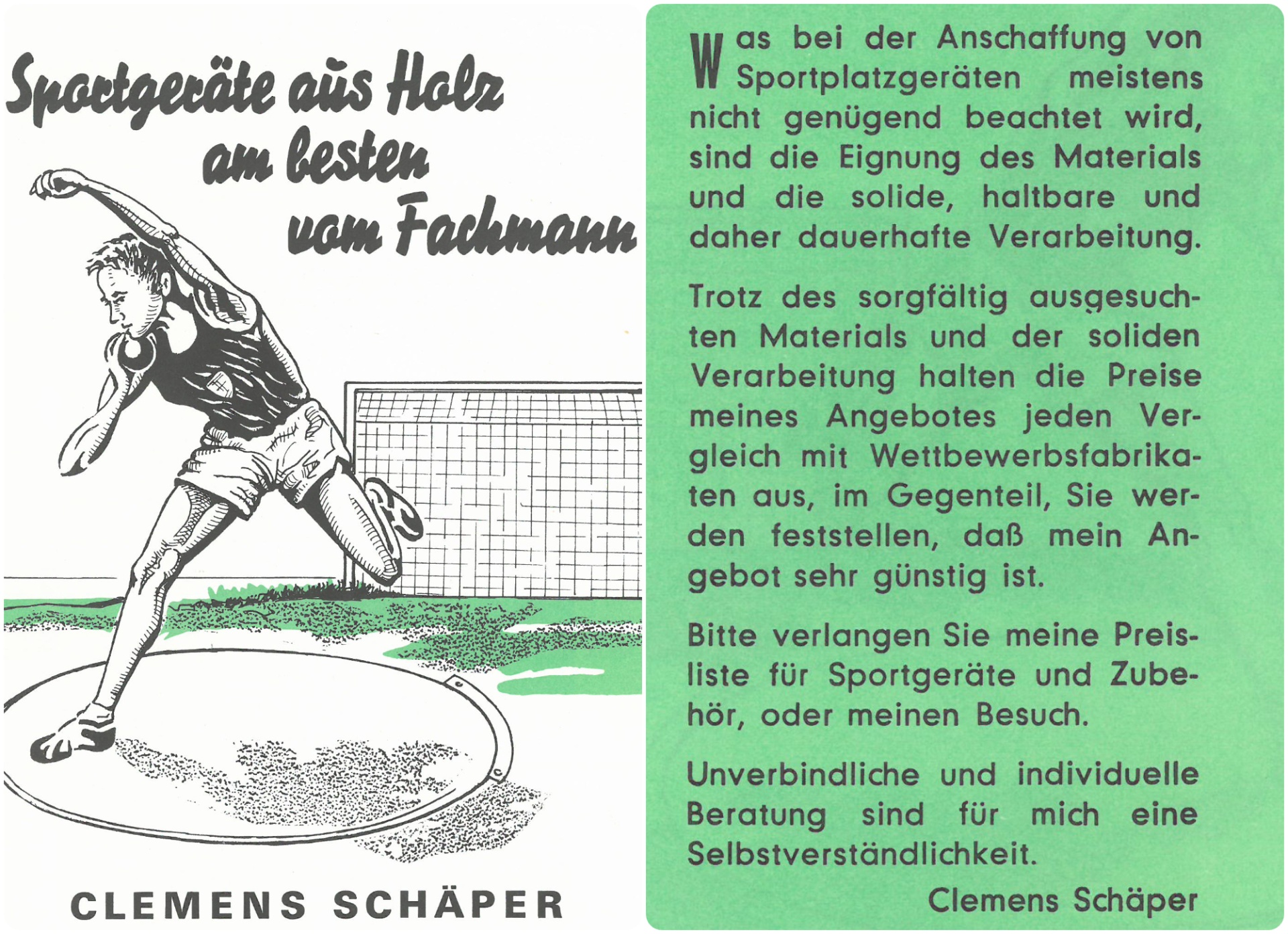 [{"clang_id":1,"value":"Werbeanzeige für Sportgeräte aus Holz von Clemens Schäper. Zeigt einen Diskuswerfer und Text mit Preisliste."}]