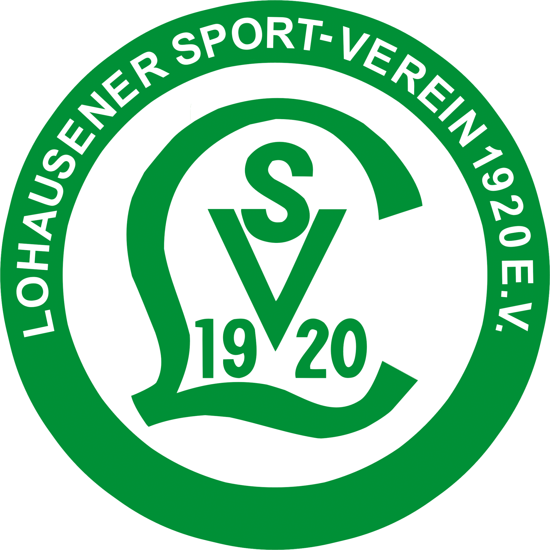 [{"clang_id":1,"value":"Grünes Logo mit weißem Innenkreis. Darin stilisierte Buchstaben \"S\" und \"V\" in Weiß und Rot, darunter \"1920\". Rundherum Text \"Lohausener Sport-Verein 1920 E.V.\"."}]