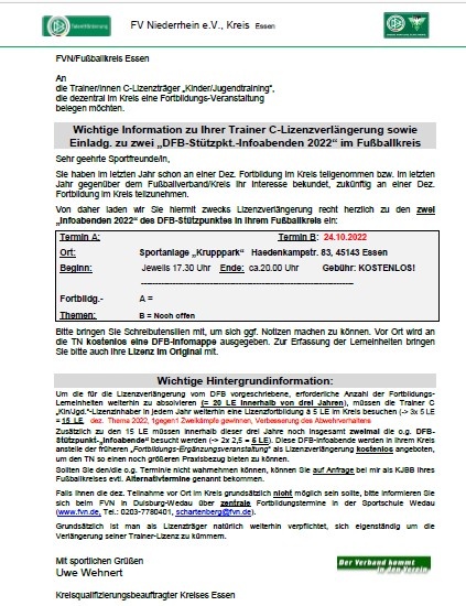 Fortbildung zur Verlängerung der C-Lizenzen Kinder/Jugendtraining
