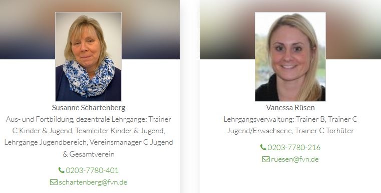 [{"clang_id":1,"value":"Zwei Porträts von Frauen nebeneinander. Links Susanne Schartenberg, rechts Vanessa Rüsen. Darunter jeweilige Funktion und Kontaktdaten."}]